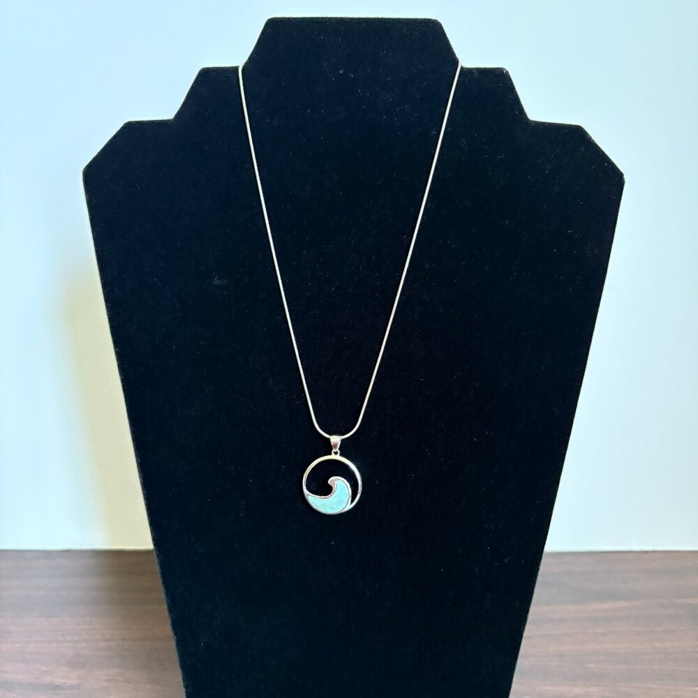 Larimar Ocean Wave Pendant Sterling with Silver Chain Beach Coastal Surfer Boho